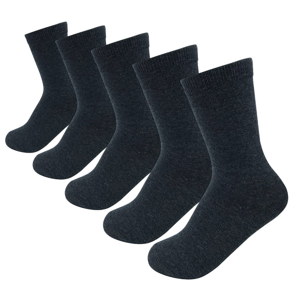 Boys & Girls Unisex Grey School-Casual Crew Socks 5 Pairs Pack