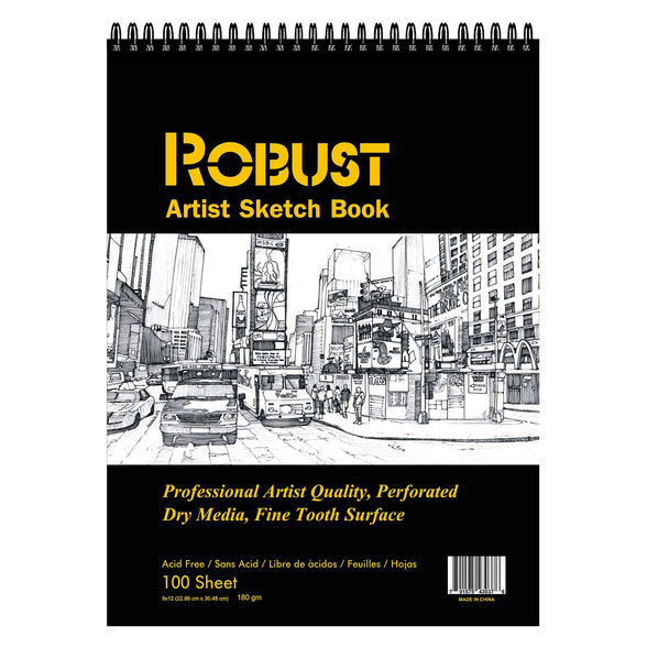 Robust 400 series Sketch book (9"x12"),100sheets Sketch Pad,180gsm drawing notebook, Art paper for Dry and Wet Media, Drawing Book for kids,Spiral Bound Artist sketch paper, Acid Free art book