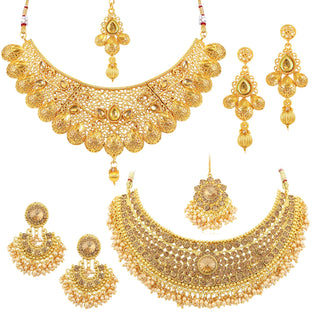 Sukkhi Glamorous Gold Plated Choker Necklace Set Combo For Women