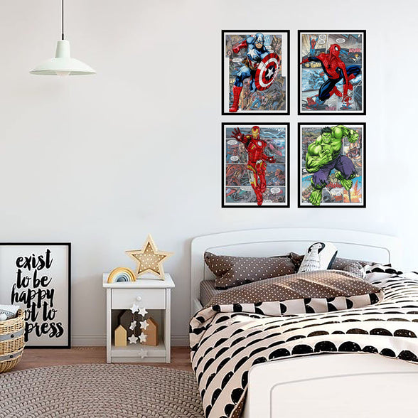 Superhero Avengers Watercolor Posters Prints Pictures Wall Art Decor Decorations Gifts Merch Comics Characters for Boys Room Nursery Kids Rooms Bedrooms Toddlers Teens Bathrooms Girls Rooms - 8x10