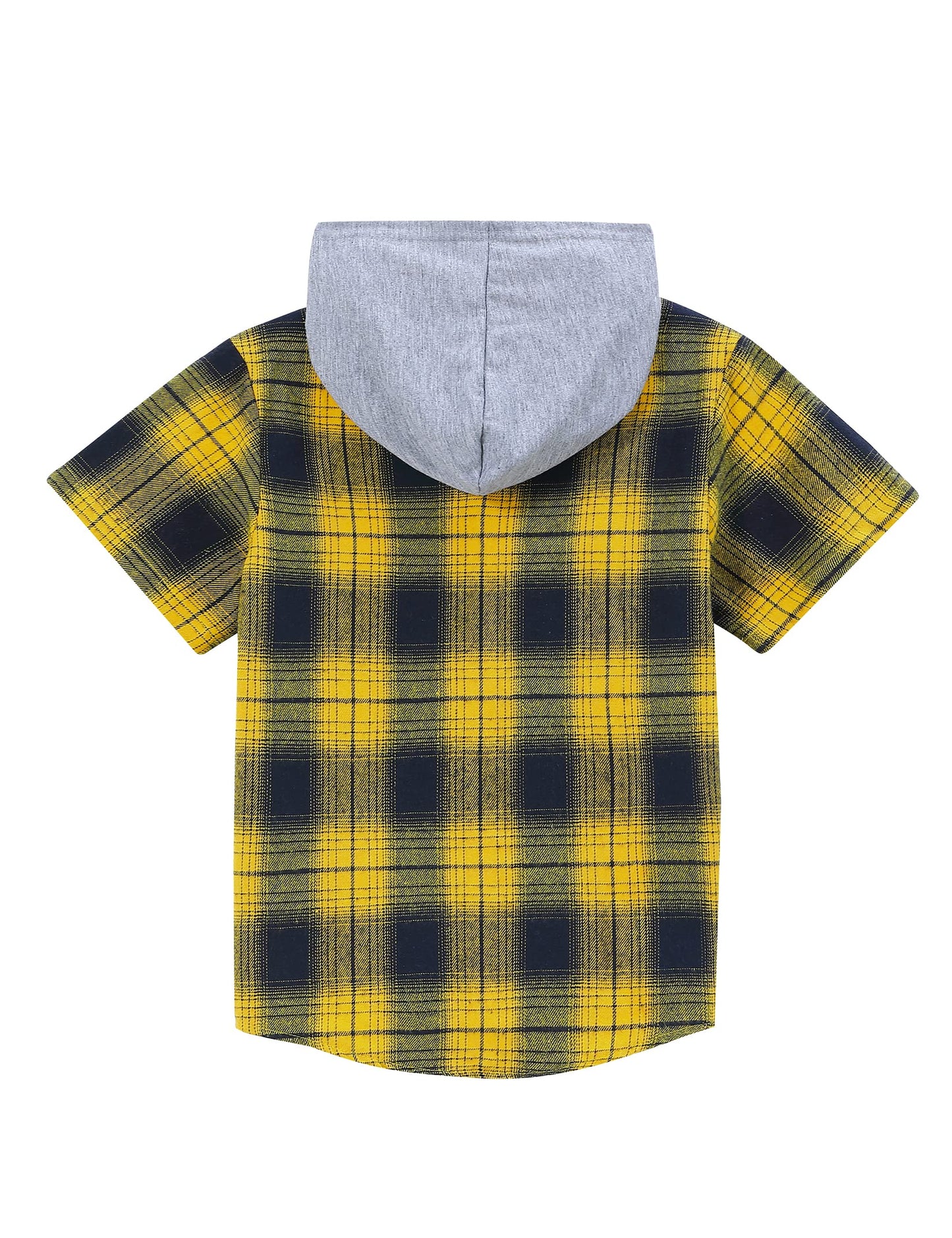 Kukume Kids Little Boy Button Down Buffalo Plaid Shirt Short Sleeve Shirt Fannel Hood with Pocket Top 3-12 Years