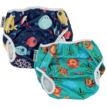 Fakiku Swim Baby Diapers Reusable - Washable Nappies Newborn for Child 0-3 Years Old - Adjustable Swimsuit Pool Kids Set Sea Ideal Swimming for Swim Lessons Swimwear Suit Pack of 2