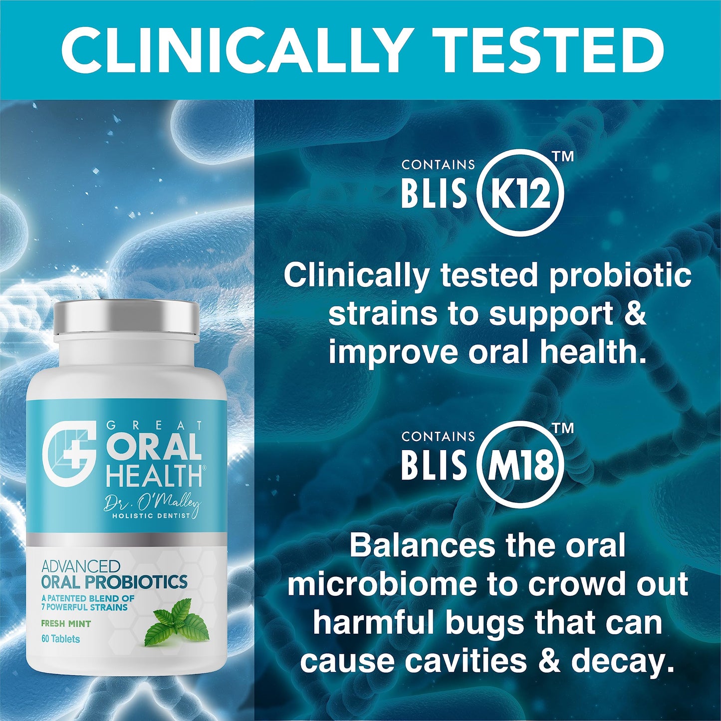 Chewable Oral Probiotics~Dentist Formulated 60 Tablet Bottle~Attack Bad Breath, Cavities And Gum Disease ~ Bad Breath Treatment ~Contains BLIS M18 and BLIS K12~Mint Flavor~83 Page eBook Included!