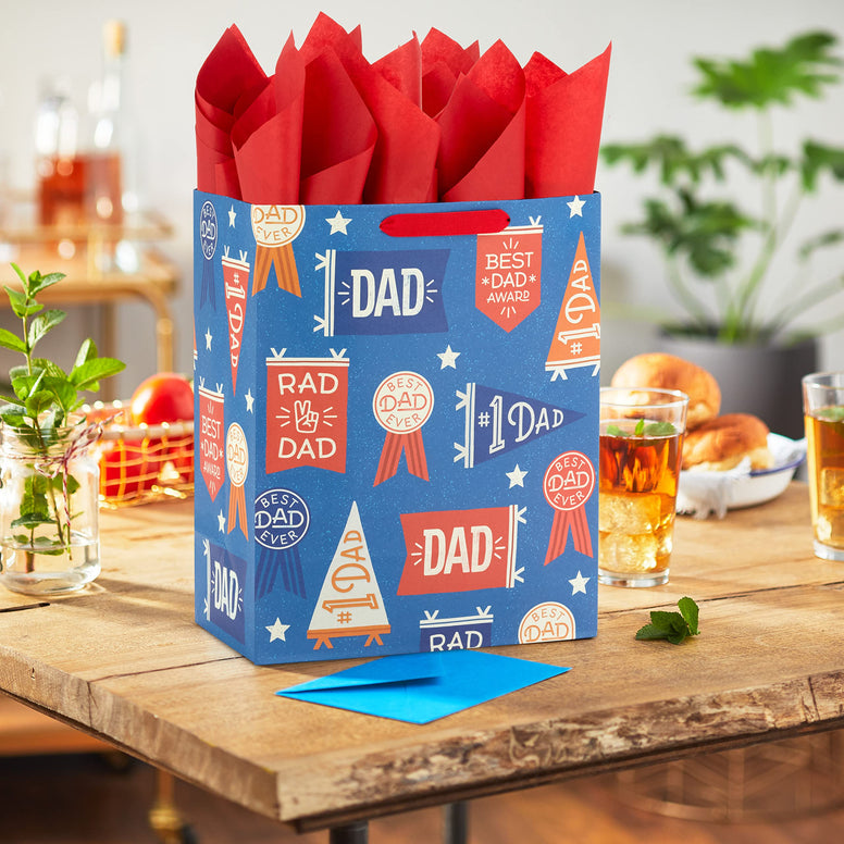 Hallmark 13" Large Gift Bag with Tissue Paper (Rad Dad, Best Dad Ever) for Birthdays, Father's Day, Congratulations, Thank You