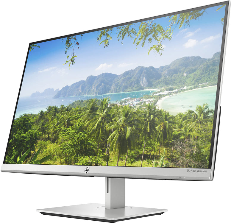 HP U27 4K Wireless Monitor, Wireless sharing, 4k (3,840 x 2160), 27 Inch, IPS, Height Adjustable Stand, VESA Mount, (1 DisplayPort, 1 HDMI, 3 USB-A Ports) - Silver/Black