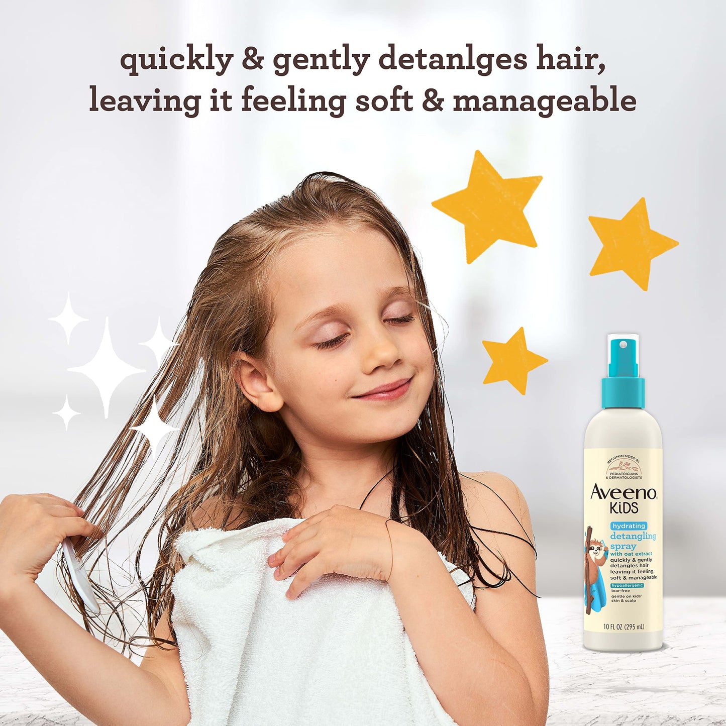 Aveeno Baby Aveeno Kids Hydrating Detangling Spray with Oat Extract, Quickly & Gently Detangles Kids' Hair, Tear-Free & Suitable for Skin & Scalp, Light Fragrance, Hypoallergenic, 10 fl. Oz