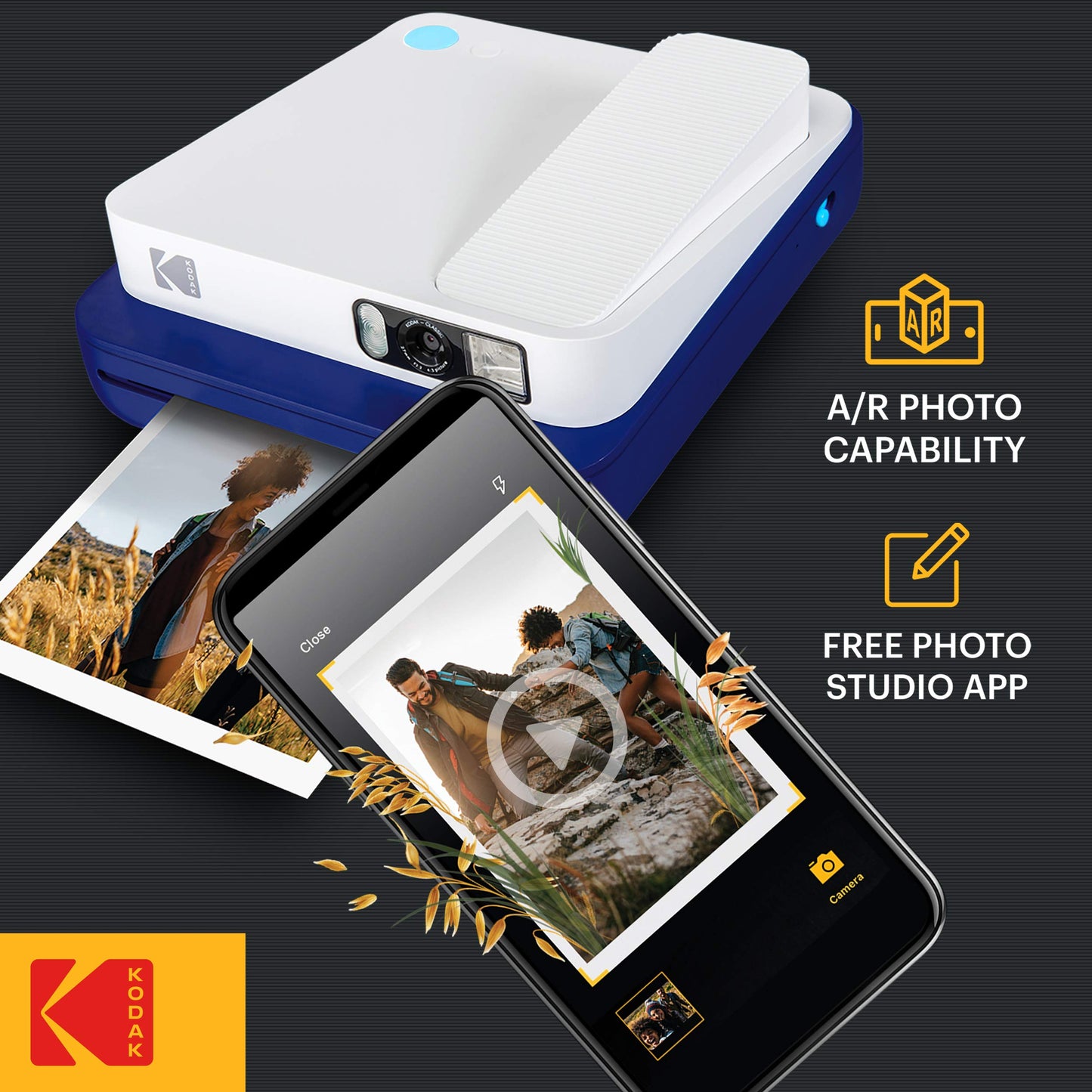 KODAK Smile Classic Digital Instant Camera for 3.5 x 4.25 Zink Photo Paper - Bluetooth, 16MP Pictures (Blue)