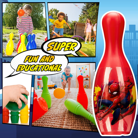 Marvel Spiderman Bowling Set Kids 1 Ball 6 Pins Skittles Game for Kids Summer Garden Toys Indoor Outdoor Games Bowling Game Party Birthday Spiderman Gifts for Boys (Multi Spiderman)