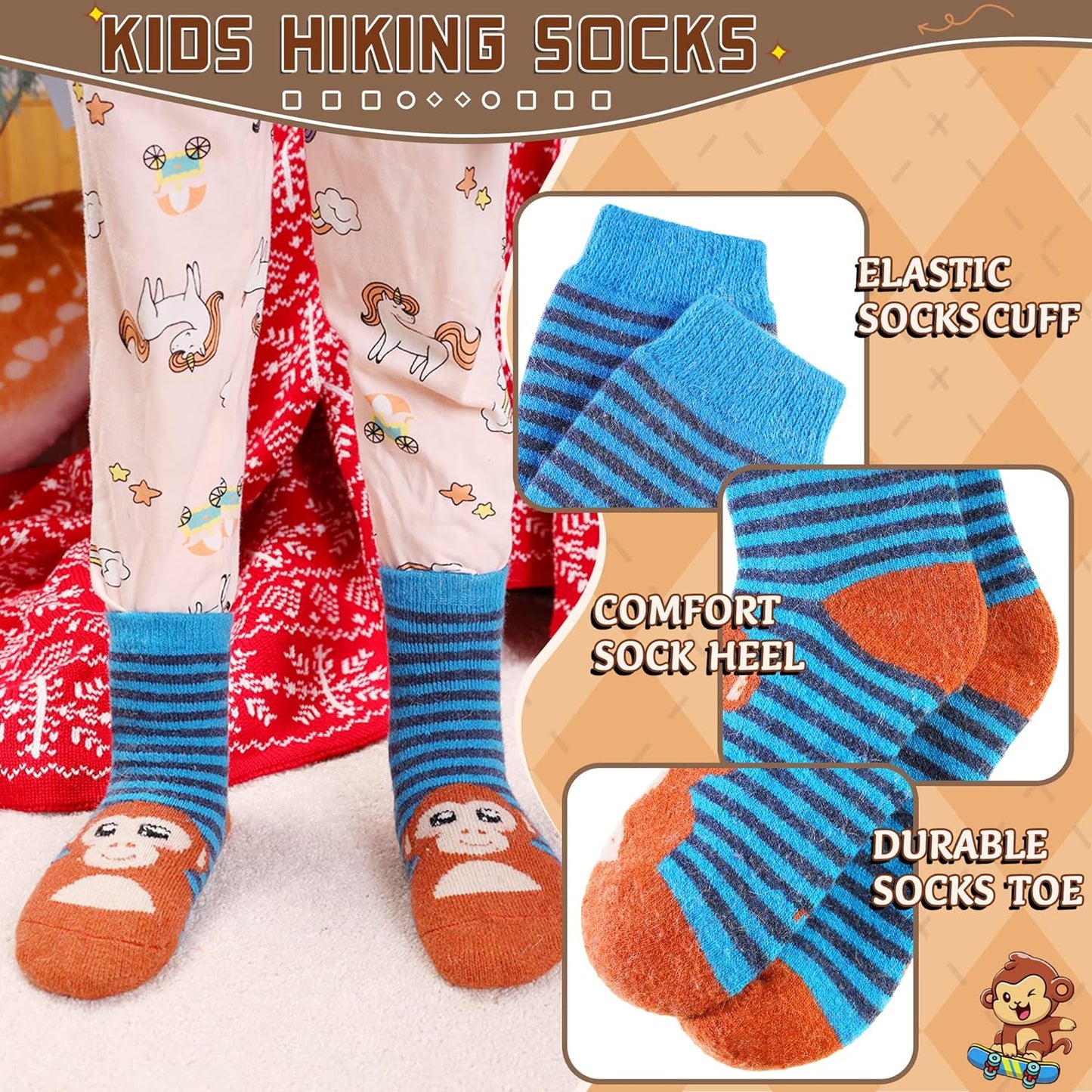 Kids Boys Girls Slipper Socks Warm Thick Fuzzy Fleece Lined Winter Cartoon Thermal Anti-Slip Soft Children's Home Floor Socks