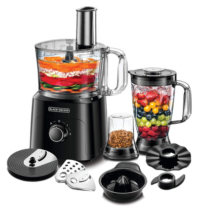 Black & Decker 5in1 Food Processor, 750W, 2L Bowl, 1.8L Blender, Jar, Grinder & Chopper, Plus 34 Extra Functions, Compact & Kitchen Appliance for Chopping, Slicing, Shredding, , FX775-B5