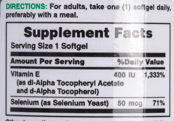 Nature's Bounty Vitamin E-400 Iu W/Selenium, 50 Mcg