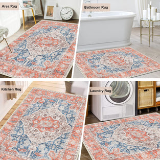 Cekene Distressed Area Rug 3x5 Non Skid Persian Accent Rug Washable Oriental Throw Rugs Low Pile Entryway Rug Runner Boho Floor Carpet for Entrance Living Room Bedroom