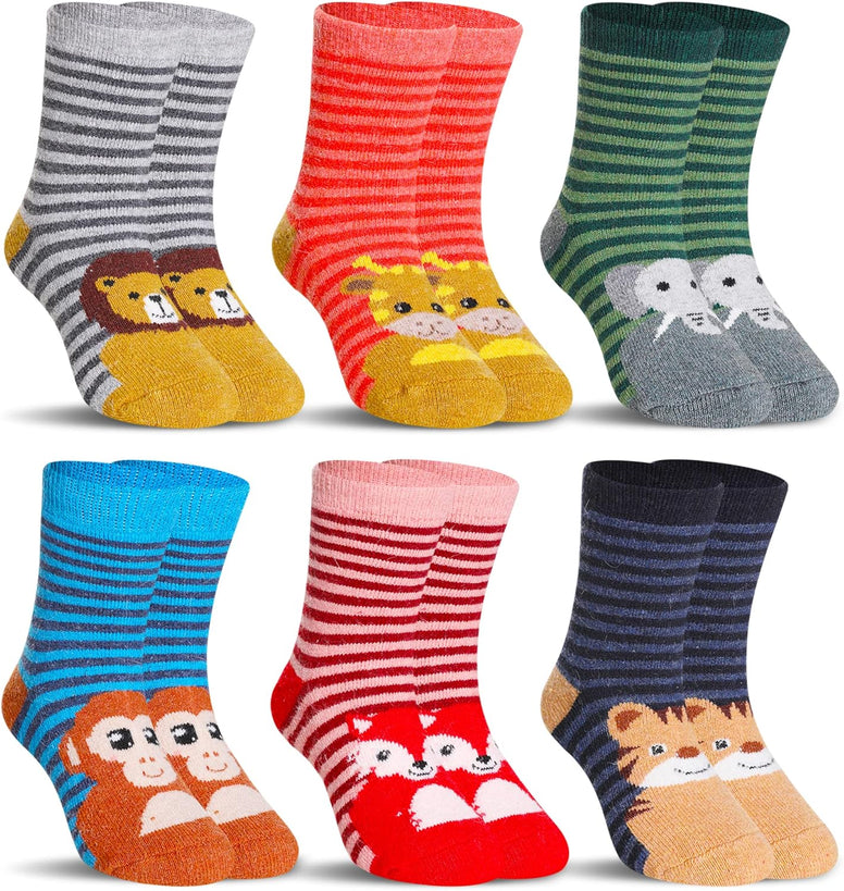 Kids Boys Girls Slipper Socks Warm Thick Fuzzy Fleece Lined Winter Cartoon Thermal Anti-Slip Soft Children's Home Floor Socks