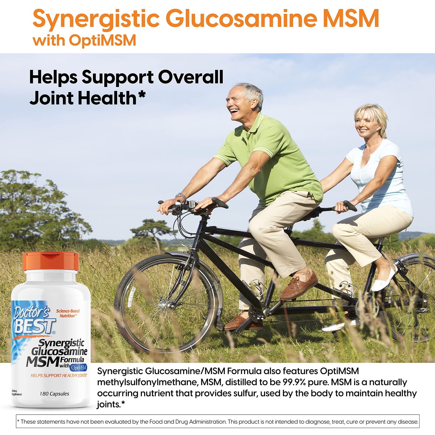 Doctor's Best Synergistic Glucosamine MSM with OptiMSM, Non-GMO, Gluten Free, Soy Free, Joint Support, 180 Caps
