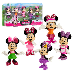 Just Play Disney Junior Minnie Mouse 3 Inch Tall Collectible Figure Set, 5 Piece Set Includes Tennis, Hula, Candy Maker, Popstar, and Ballerina Outfits, by