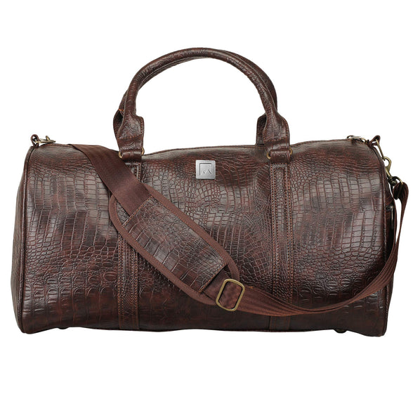 MOUNTHOOD Duffel / Duffle Tote Bag- Premium Quality Long Lasting PU Leather. Travel Weekender/Overnight Duffel luggage Bag, Gym/Sports bag for Men & Women.(Croco Brown)