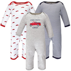 Hudson Baby baby-boys Hudson Baby Unisex Baby Cotton Coveralls, Fire Truck Rompers (6-9 Months)