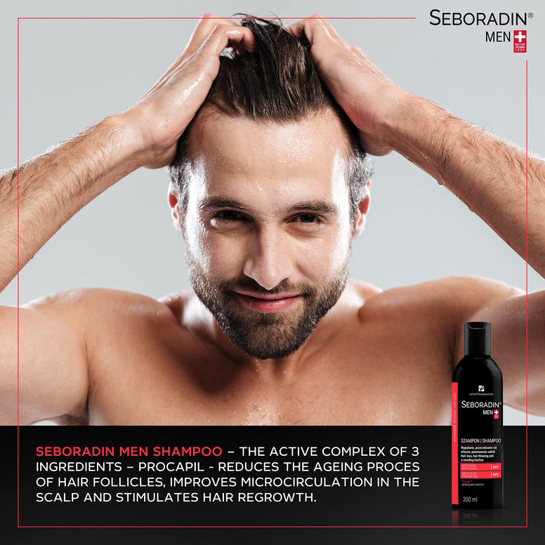 Seboradin Men Hair Shampoo, for Hair Loss, Hair Thinning and Receding Hairline, 200 ml