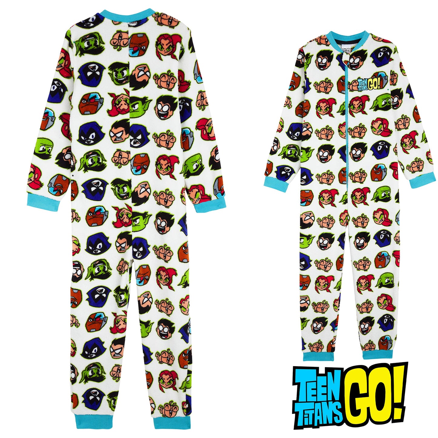 Teen Titans Go! Boys Pyjamas, Boys Onesie with Cartoon Printed, Fleece Pyjamas for Kids All in One, Super Soft Sleepsuit, Gifts for Boys Girls Teens 4-14 Years