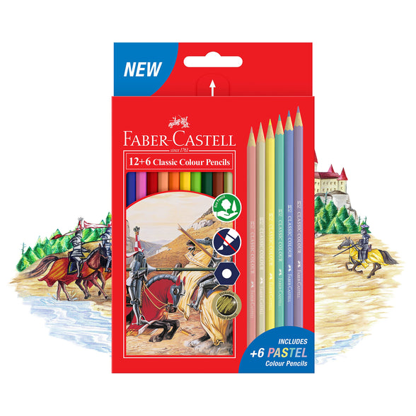 Faber-Castell Classic Colour Pencils 12 Colour + 6 Pastel Colour Pencil, ASSORTED, 115464