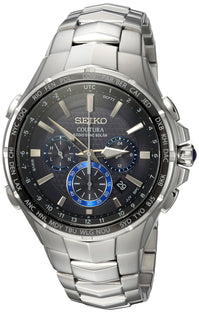 Seiko Men's Radio Sync Solar Chronograph Silvertone with Black Dial