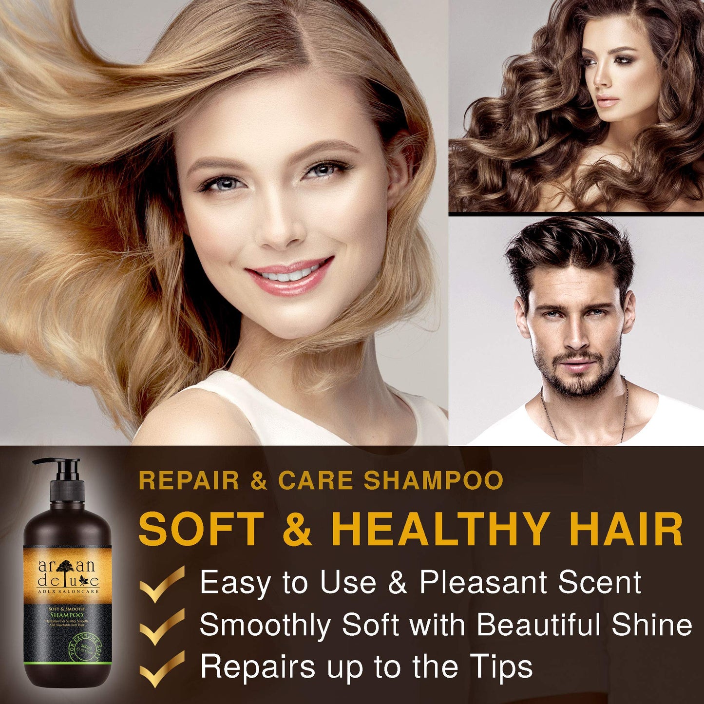 Argan Deluxe Repair & Care-Shampoo in professional quality 10.1 fl oz - repair & care - against split ends, frizz & hair breakage - for women & men