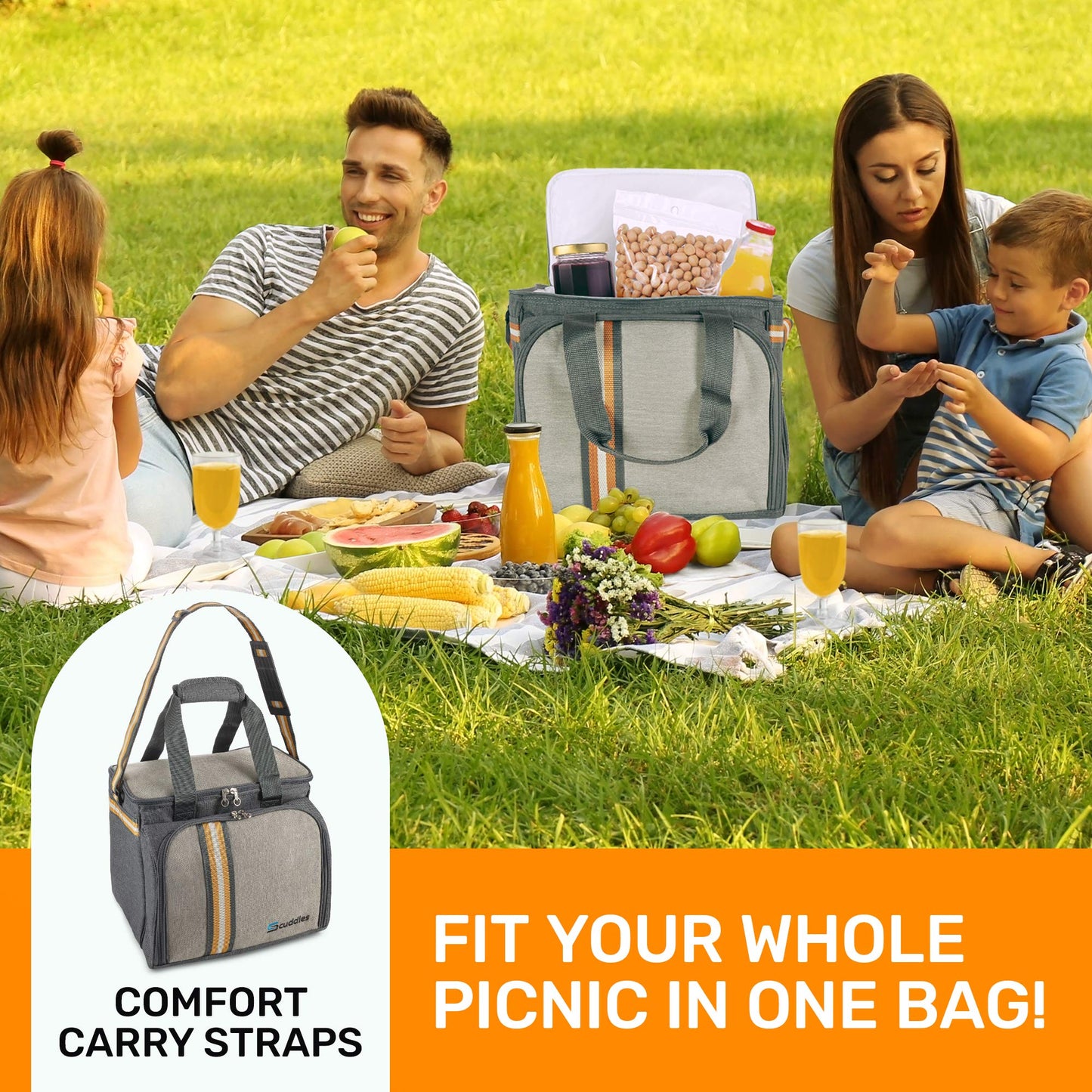 Picnic Basket for 2 Or 4 People Upgraded 2023 Model - Includes 4 Plates, Wine Glasses, Forks, Knives, Salt and Pepper Shakers, Wash Cloths and More - All Elegently Packed for Men Or Women