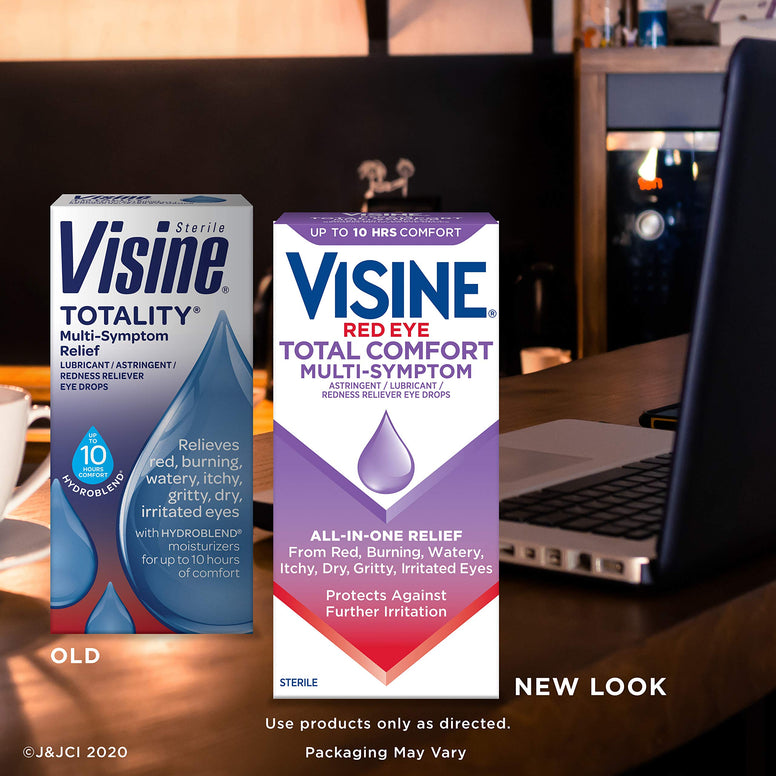 Visine Red Eye Total Comfort Multi-Symptom Eye Drops, All-in-One Astringent, Lubricant & Redness Reliever Eye Drops for Irritated, Dry, Burning, Watery, Itchy, Red, Gritty Eyes, 0.5 fl. oz