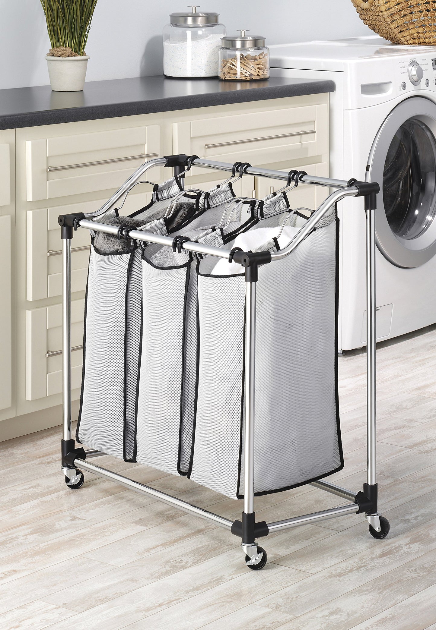 Whitmor Chrome Laundry Sorter with Foam Mesh Bags