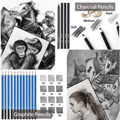 144 Pack Drawing Set Sketching Kit, Include 120 Professional Soft Core Colored Pencils, Sketch & Charcoal Pencils, Sketchbook, Art Drawing Supplies for Artists Adults Beginner