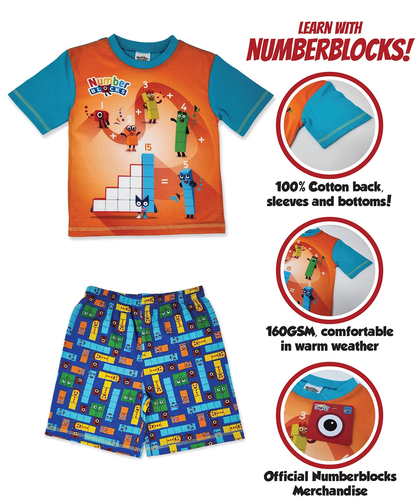 Numberblocks/Alphablocks Short Unisex Pyjamas 2-3 Years
