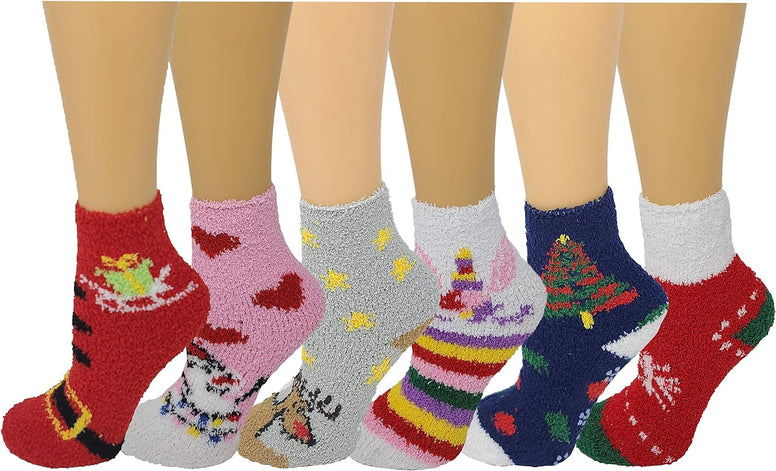 6 Pairs Pack Kids Girls Cozy Fuzzy Soft Anti Skid Slipper Socks