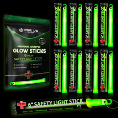 10 Ultra Bright Green Glow Sticks - Individual Packed With Lanyard - For Camping, Emergency Survival - Glow Lights for Blackouts, Hurricane and Storms- 6 Inch Chem Light Sticks with 12 Hour Duration