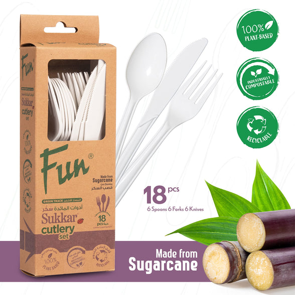 Fun Sukkar disposable Cutlery Set (Spoon, Fork, Knife) - Ideal for Eating Salad, Dessert, Appetizer, Fruit Salad, Chinese Food & more| Handwash-Safe |Dinner Spoon,fork and knife (Pack of 18)
