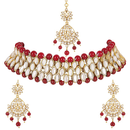 Shining Diva Latest Choker Design Traditional Kundan Earrings Maang Tikka Necklace Jewellery Set for Women