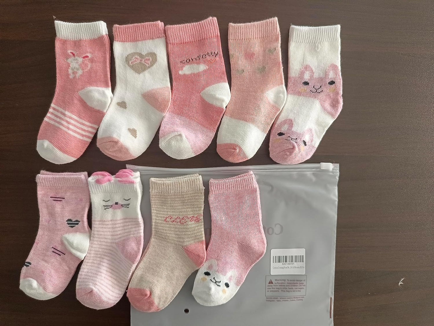 Cotton Coming Pink Cotton Baby Girl Socks, 9 Pairs Cute Socks for Baby Girls