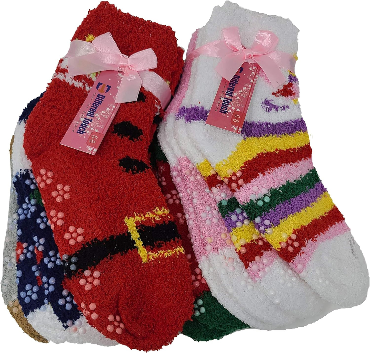 6 Pairs Pack Kids Girls Cozy Fuzzy Soft Anti Skid Slipper Socks