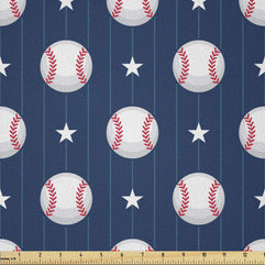 Ambesonne Sports Fabric by The Yard, Baseball Patterns on Vertical Striped Background Stars Design, Microfiber Fabric for Arts and Crafts Textiles & Decor, 1 Yard, Dark Blue