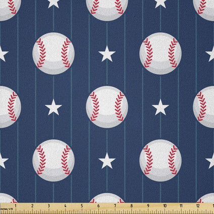 Ambesonne Sports Fabric by The Yard, Baseball Patterns on Vertical Striped Background Stars Design, Microfiber Fabric for Arts and Crafts Textiles & Decor, 1 Yard, Dark Blue