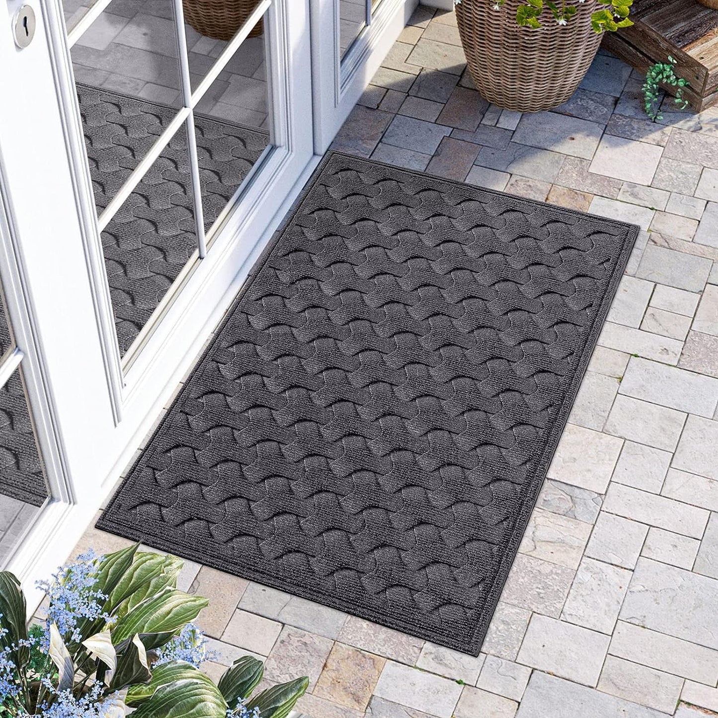 Door Mat Indoor Outdoor,TYESO Welcome Mat with Durable Non Slip Rubber Backing Ultra Absorb Mud Easy Clean Entry Doormat for Entrance,High Traffic Areas,Patio,Restaurant Entryway (B-Black, 80 * 50)