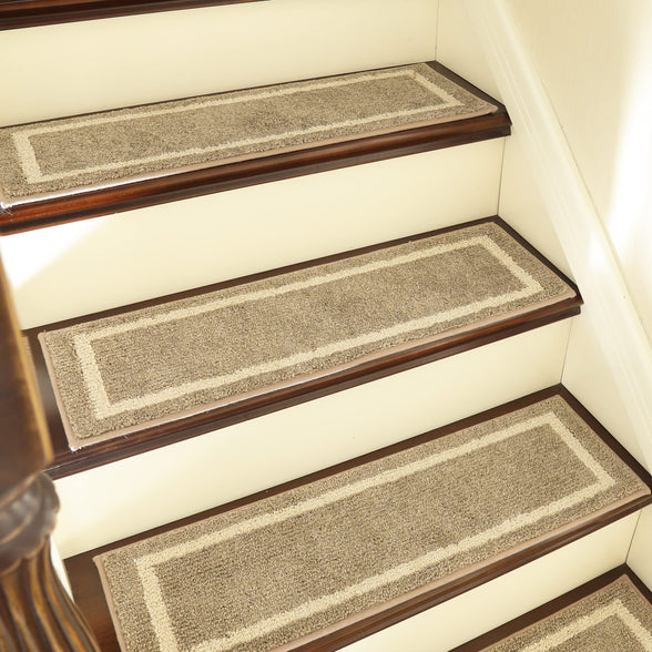 COSY HOMEER Soft Stair Treads Non-Slip Carpet Mat 28inX9in Indoor Stair Runners for Wooden Steps,Stair Rugs for Kids and Dogs, 100% Polyester TPE Backing 4pcs,Beige,Square