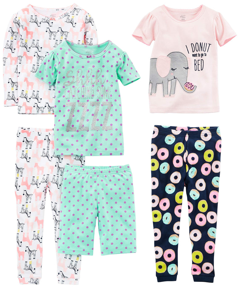 Simple Joys by Carter's baby-girls Baby, Toddler, and Little Girls' 6-piece Snug-fit Cotton Pajama Set Pajama Set 18 Months