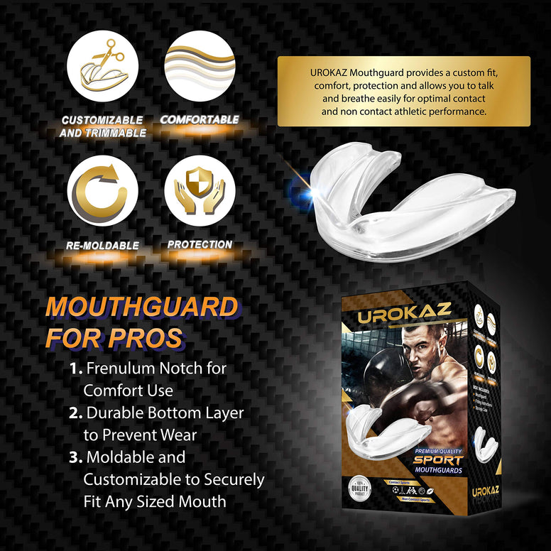 UROKAZ Football Mouth Guard Sports 5 Pieces Mouthguard and Mouthpiece for Boxing, MMA, Basketball, Lacrosse, Muay Thai, Hockey Mouthguards One Size Fit All for Contact and Non Contact Sport