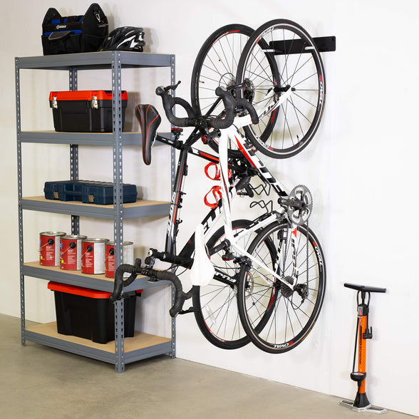 StoreYourBoard BLAT 2 Bike Vertical Wall Rack, Holds 2 Bikes, Home & Garage Mounted Storage Hooks, Heavy-Duty Solid Metal Max 100 lbs