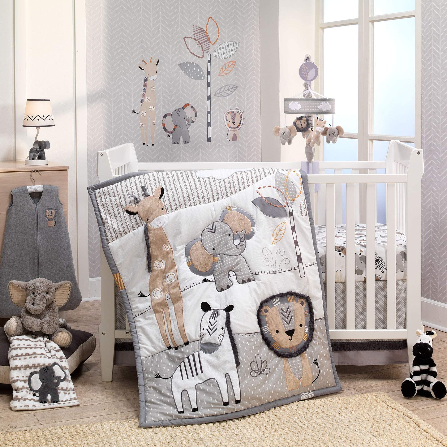 Lambs & Ivy Jungle Safari Grey/Tan Elephant/Giraffe Nursery Wall Decals/Stickers