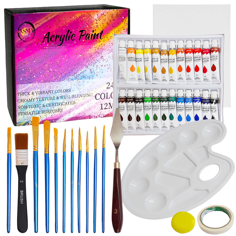 Acrylic Paint Brush with 24 Colours Set, 40 Pieces