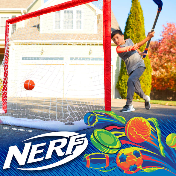 NERF FLEXPLAY Kids Hockey Stick and Ball Set - Indoor & Outdoor Street Hockey Set - Adjustable Height Stick - Street Hockey Ball Included