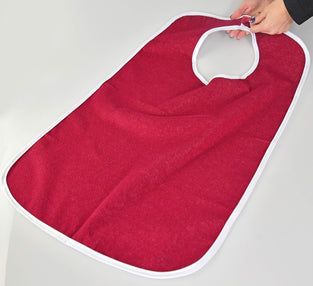 HOME-X Unisex Bib for Men and Women, Waterproof, Terry Cloth, Clothing Protector, Reusable, Vinyl Backing, Machine Washable, Adult Bib-Burgundy-29” L x 17” W