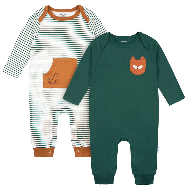 Gerber baby-boys 2-pack Long Sleeve Jumpsuit Baby and Toddler T-Shirt Set (pack of 2) 0 Months