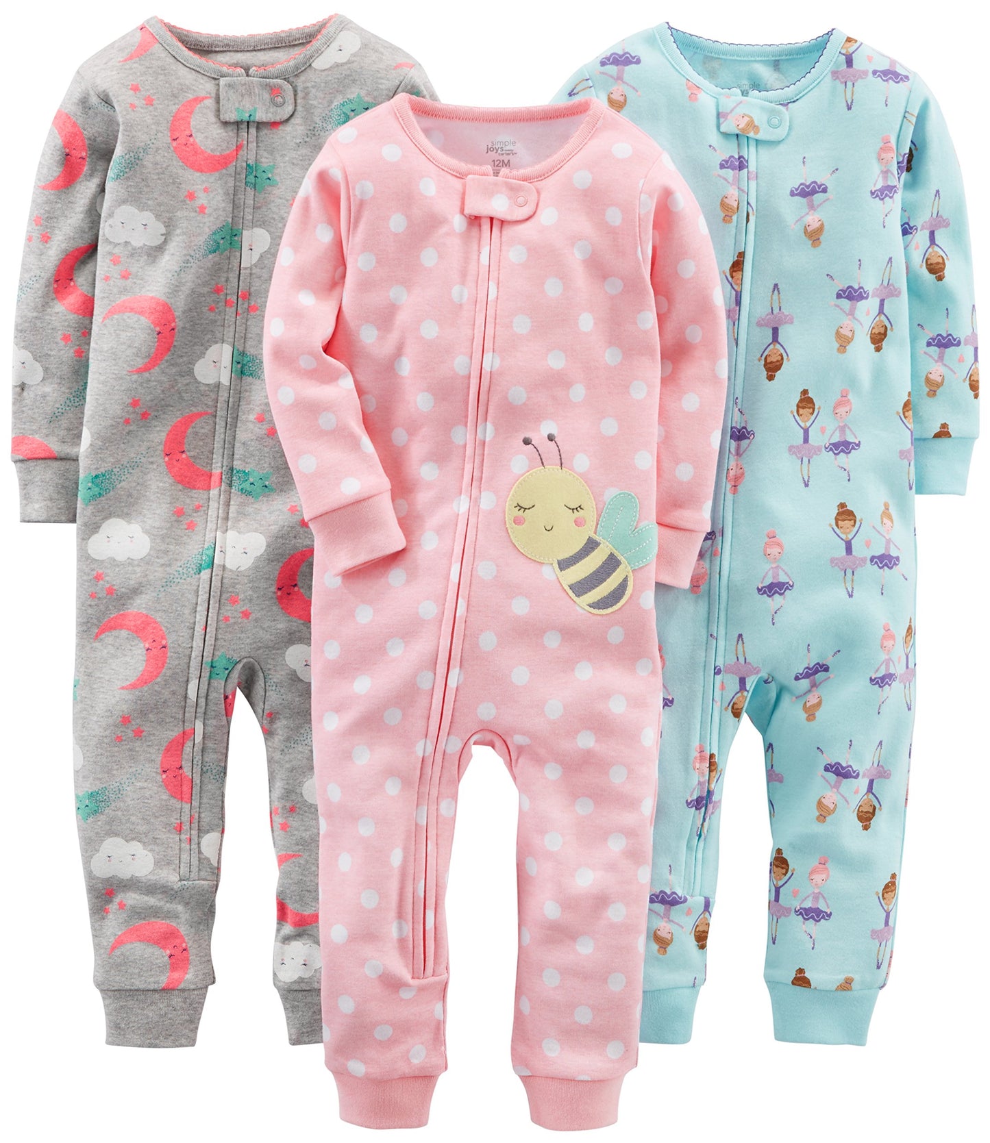 Simple Joys by Carter's Toddlers and Baby Girls' Snug-Fit Footless Cotton Pajamas, Pack of 3 (6-9 Months)